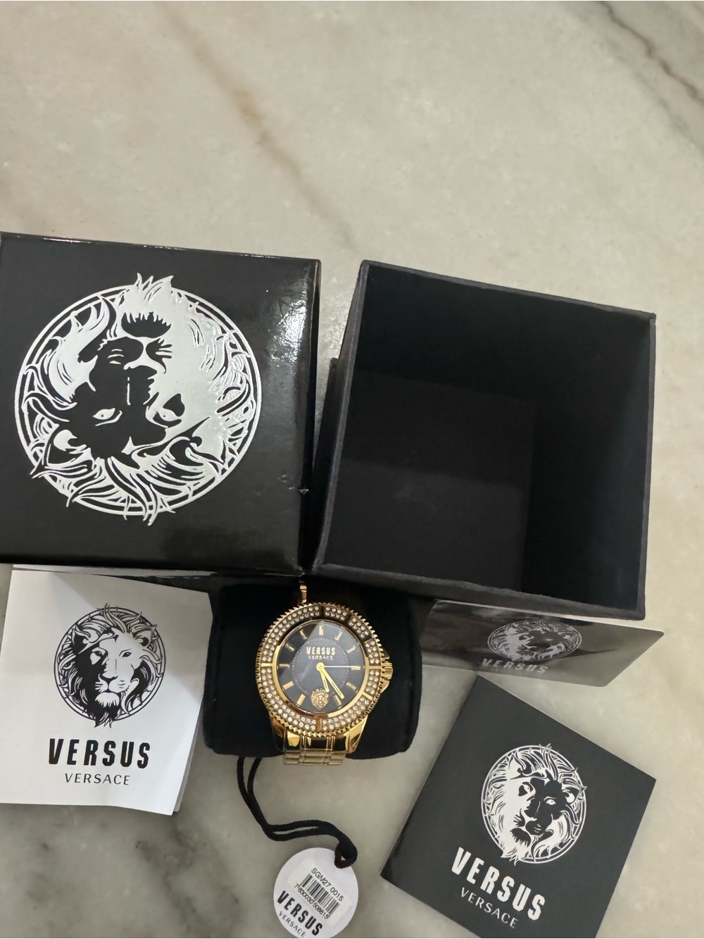 Versus Versace Gold-Tone Men’s Watch with Black Dial and Crystal Accents